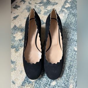 Chloé Low Block Heel Lauren Scalloped shoes black suede size 38.5
